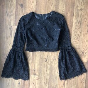 cropped lace long sleeve top with exposed zipper size 8